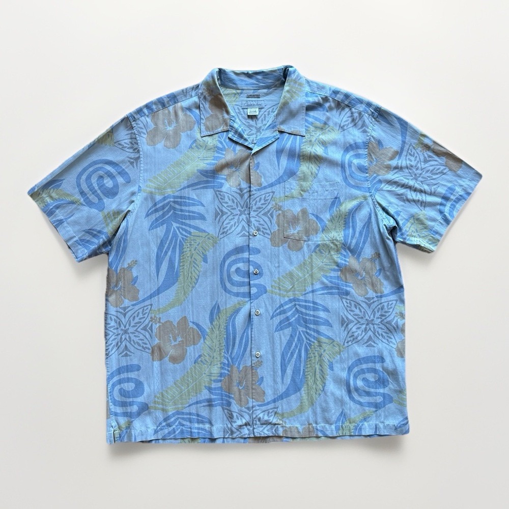 Quiksilver Hawaiian Shirt Silk Blend Men's Size‎ 2XL Color Blue Embroidered